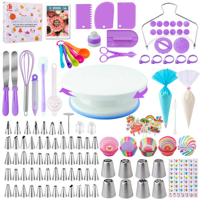 Nifogo Cake Decorating Supplies Kit Tools 356pcs, Nifogo Baking Accessories with Cake Turntable, Pastry Piping Bag, Piping Icing Tips for Beginners - Image 1